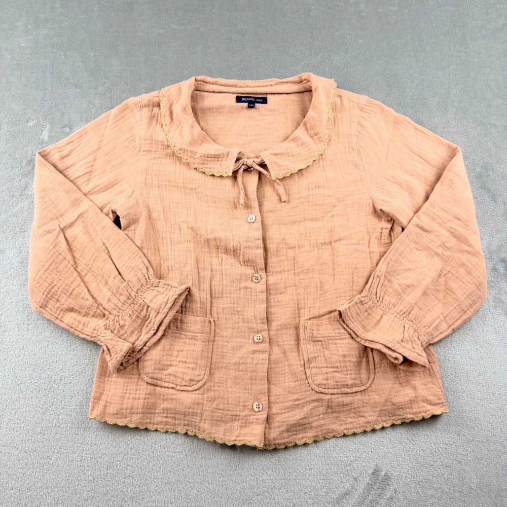 BEAMS mini Girls Gauze Cotton Peter Pan Collar Button Down Shirt Salmon Pink 140